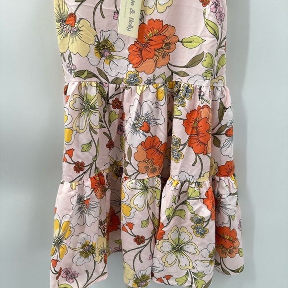 LOTTIE & HOLLIE pink floral mini tiered ruffle sleeve woman boho dress NWT XS,S - Picture 4 of 16